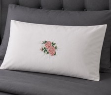 VTG Pink Rose Pillowcase Single 20x30 Queen Embroidered Cotton Cottage Floral
