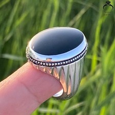 Real Black Yemeni Aqeeq Ring 925 Sterling Silver Men’s Classic Agate Jewelry
