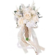 Wedding Bouquets for Bride Bridesmaid, White Champagne Artificial Roses 7.5in