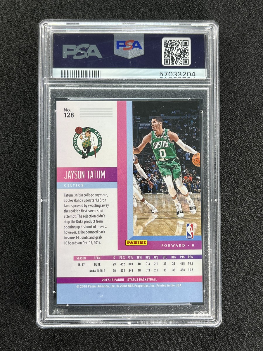 2017-18 Panini Status Jayson Tatum #128 Red RC Rookie Celtics /299 PSA 10 GEM MT view 2