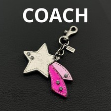 COACH Star Shooting Star Key Ring Silver Leather Pink Rhinestone Women Pre-Owned