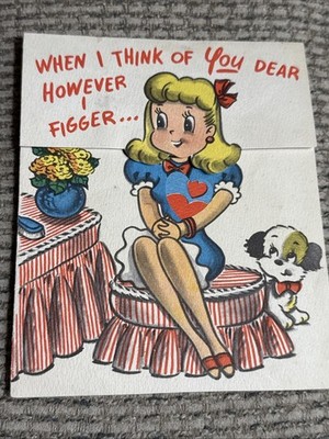 Vintage Valentine Card Flat & Pop-up Blonde Girl Moveable Heart & Puppy U.S.A