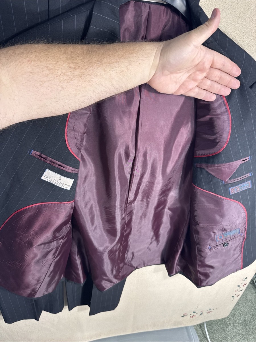 Franco Valentino 44R 2 Piece Suit Black Pinstripe 38x30.5 Three 3