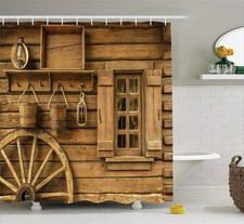 Old-Barn Door Shower Curtain Wooden Barn Door Rustic Shower Sets Curtains