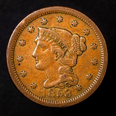 1853 Large Cent Braided Hair US Penny Better Detail Nice Color Early Copper