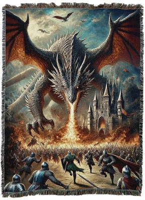 PURE COUNTRY WEAVERS Dragon of the End Blanket Throw Woven from Cotton - Made in The USA (72x54)