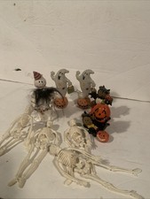 Bear Jack-O-Lanterns Ghosts Skeleton Figurines Lot Of 9 Halloween
