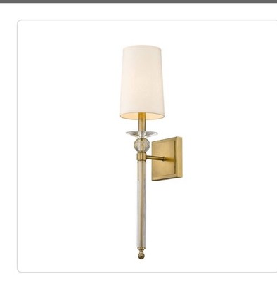 Z-Lite Wall Sconce, Rubbed Brass Finish & Beige Shade