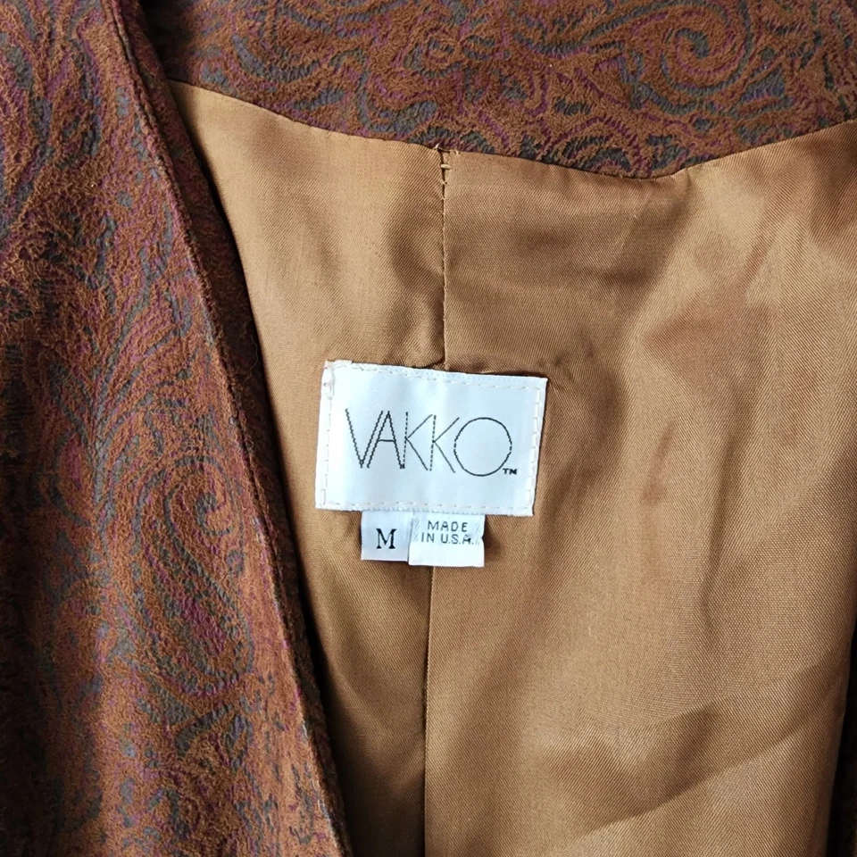 RARE Vintage Vakko 80s 90s Western Paisley Suede Leather Blazer USA Medium - Image 3 of 4