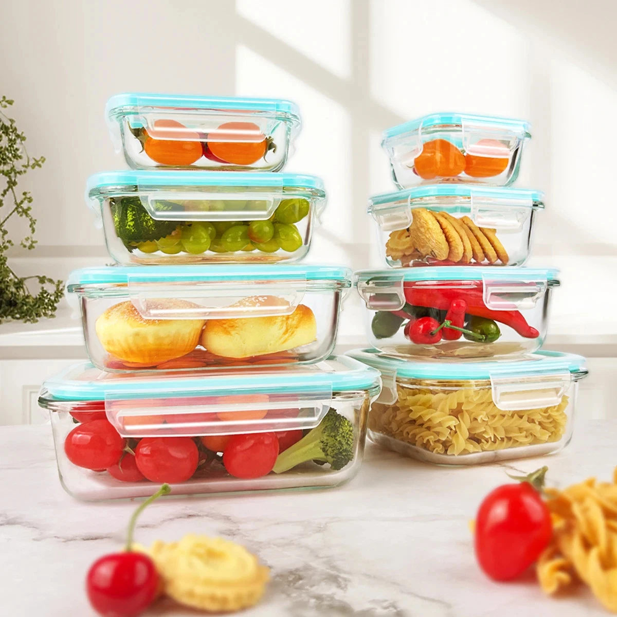 8pcs Glass Food Storage Containers Lunch Box Leakproof Airtight Microwave & Oven