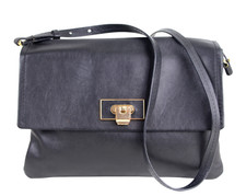 Massimo Dutti Black Genuine Leather Flap Three Compartments X-body Shoulder Bag
