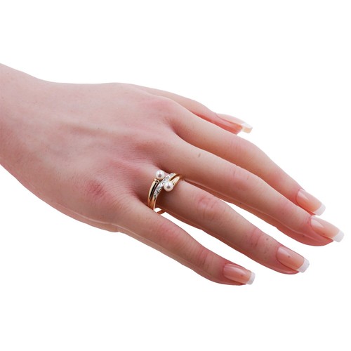 Akoya Zuchtperlen Ring 585 Gold 14 Kt Bicolor Diamant Damen Wert 690,- - Bild 7 von 8