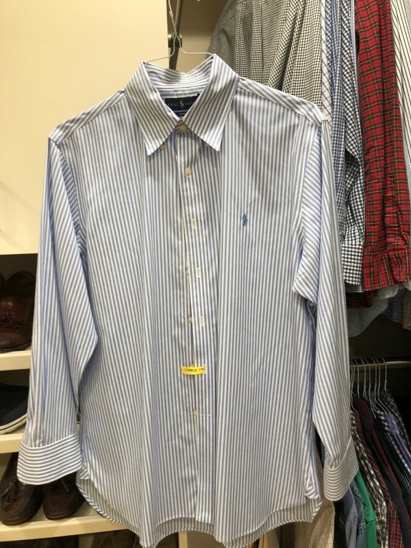 Ralph Lauren 100% Cotton No Iron White/Blue Striped Oxford Shirt 16½  32/33