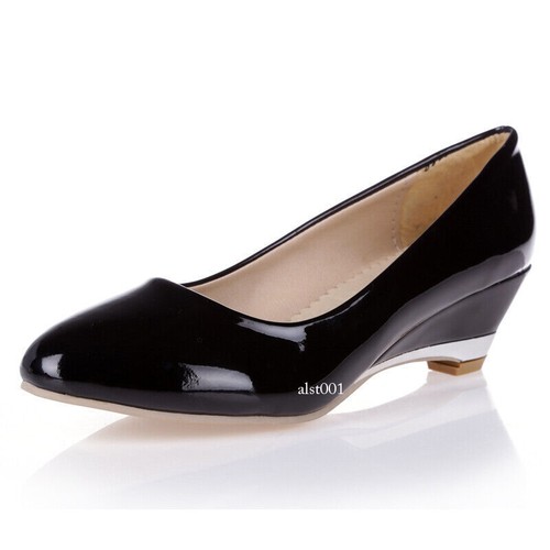 Women's Plus Size Patent Leather Pointed Toe Wedge Heel Work Office Pumps Shoes - Imagen 24 de 49