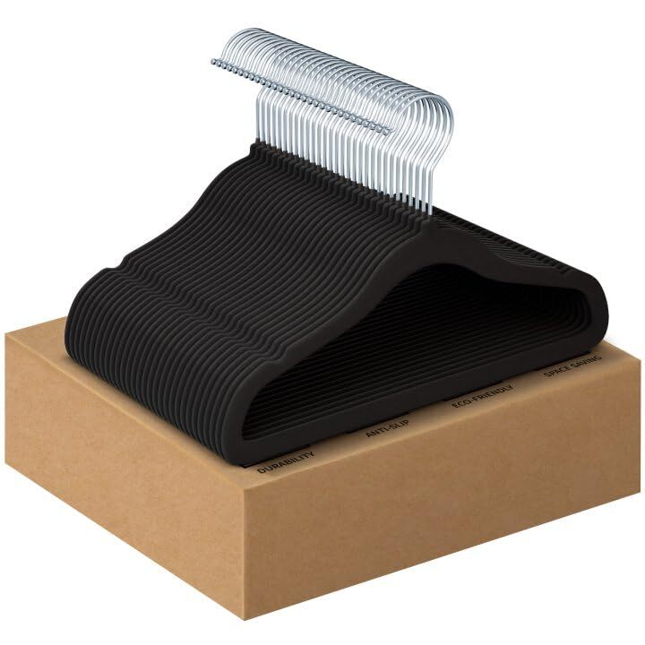 30-Pack Baby Velvet Hangers 11.6 Inch Non-Slip Black Space-Saving Clothes Hangers-image