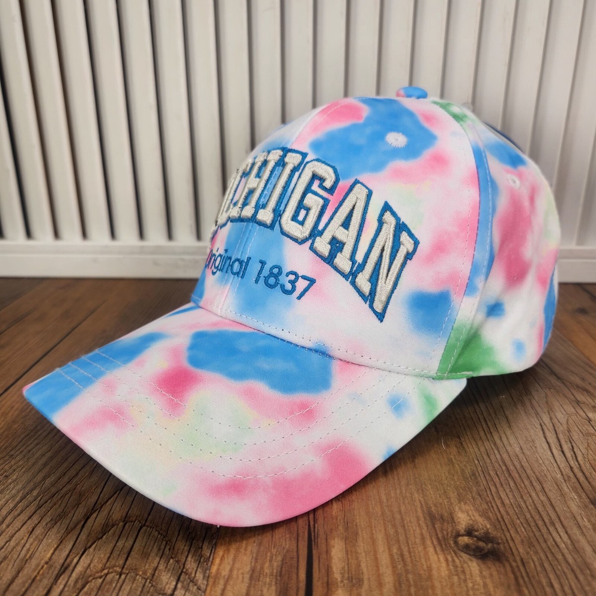 Tie-Dye Cap with Pink and Blue Design Pink Tie Dye w/ Ocean Blue Twin Palms Logo - Tropic Shade Co main image 2