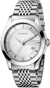 GUCCI YA126401 Date G Timeless Silver Tone Stainless Steel Bracelet Men's Watch