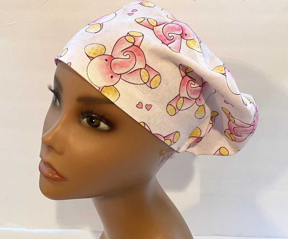NUEVO Gorro Exfoliante Quirúrgico Estilo Euro Rosa Bebé Elefantes, Pediátrico OR, Oficina, Sombrero Foto 2 de 4