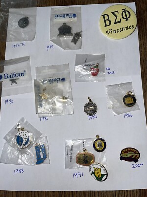 Vintage Beta Sigma Phi Sorority 13 Charms 3 Pins INDIANA