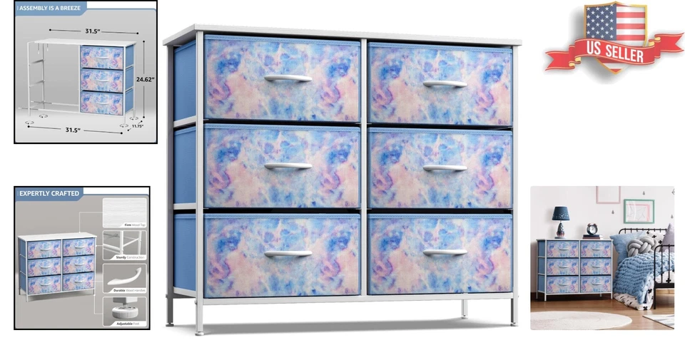 Cómoda para niños 6 cajones - Marco de acero, tapa de madera - Almacenamiento versátil - 6 cajones Foto 2 de 4