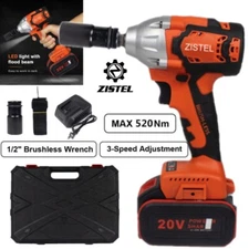 20V Cordless Impact Wrench Kit 1/2" 520Nm High Torque Brushless w/ 1 Battery USA