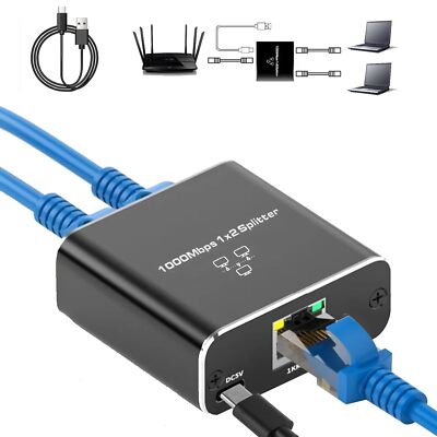Gigabit Ethernet Splitter with USB Power Supports Dual Devices at 1000Mbps Speed