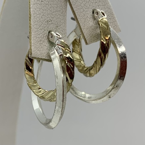 VTG GOLD & SILVER TONED DOUBLE HOOP DROP LEVERBACK EARRINGS - Picture 4 of 8