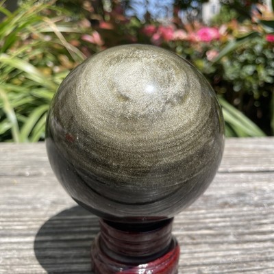 2.5LB 3.6'' Natural Golden Obsidian Sphere Quartz Crystal Healing Ball Reiki Gift