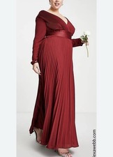 ASOS brand Elegant dark Red Pleated Gown fully lined Chiffon Dress Modest Dress