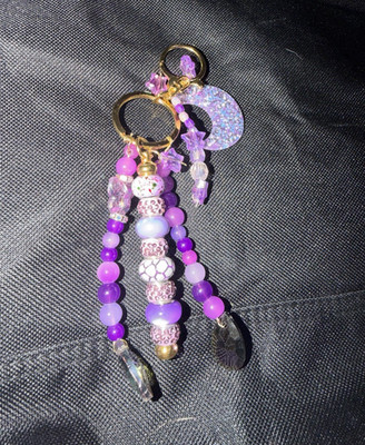 Purple Gold Beaded Key Chain Keyring for Women - Metal & Plastic homemade 