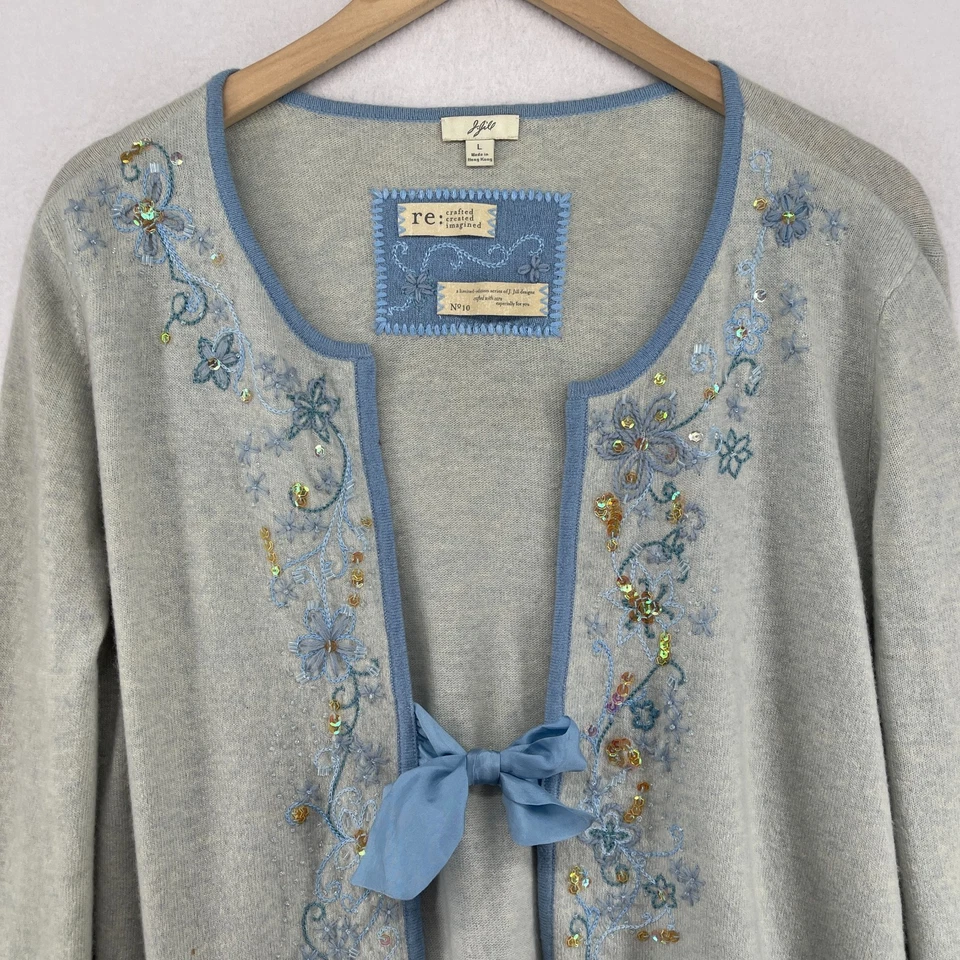 Suéter J.JILL L Reelaborado Edición Limitada Lana Floral Cárdigan Gris HK DE COLECCIÓN Foto 3 de 4