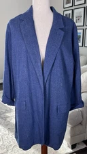 J. Jill Open Front Blazer Jacket Size Large in Blue Slate Roll Tab Sleeves