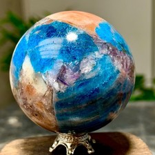 121G Natural Rare Blue Aptite+SunStone Sphere mineral sample energy A575