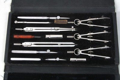 Vintage Charvos 13 PC No. 877 Drafting Set Made in USA, with case