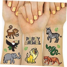 Jungle Temporary Tattoos for Kids - 30 styles | Zoo, Boys + Girl Craft, 