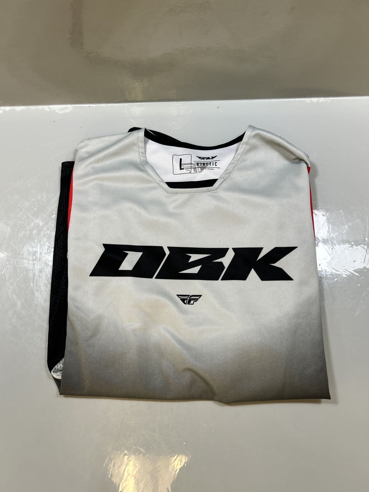 Fly Racing Kinetic Jersey DBK Large Grey Black Red MX ATV Dirt Bike BMX MTB L