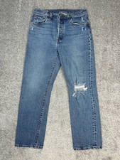 Levis 501 Jeans Womens 29 Blue Denim Cotton Stretch Distressed High Rise 29x27