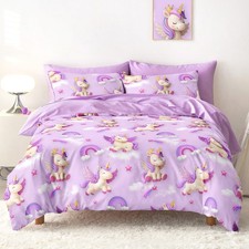 - Unicorn Bedding Set for Girls, 3D Unicorns Rainbow Clouds, Soft Lightweight...