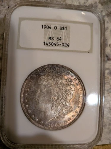 1904-o  $1 MORGAN SILVER DOLLAR NGC MS64–OLD NGC "FATTY" HOLDER Nice Color 666