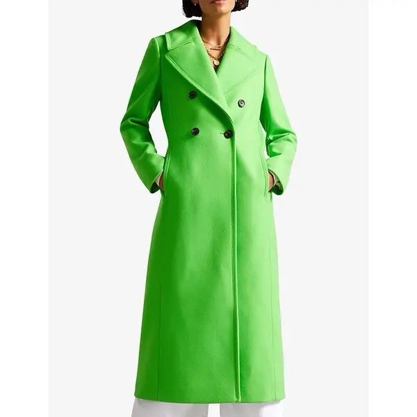 TED BAKER LONDON  Marlei Double-Breasted Wool-Blend Pea Coat - Green RRP Gbp 350