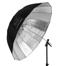 Glow Easy Lock Large Deep Beaded Silver Fiberglass Umbrella 51"