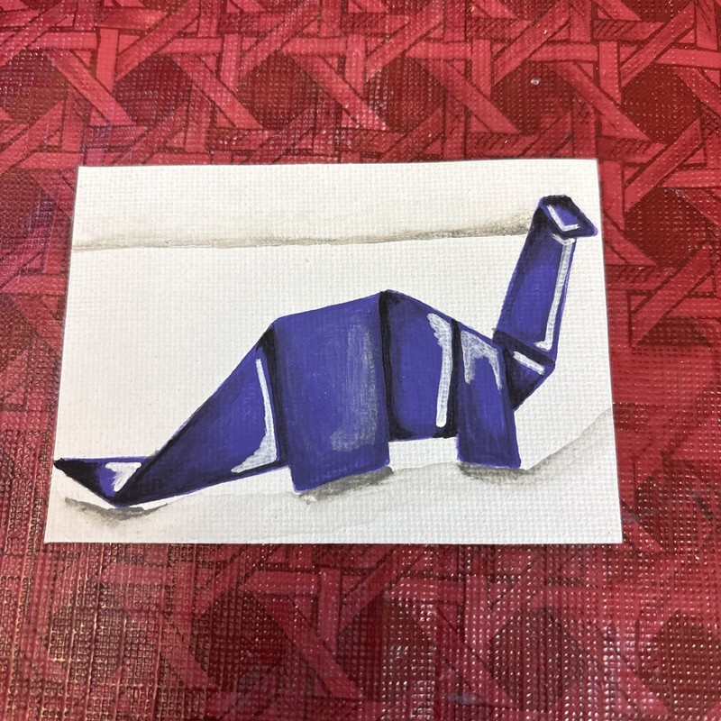 ACEO Original Hand Painted Acrylic Dinosaur  Brontosaurus ATC 2.5X3.5-NOT PRINT 