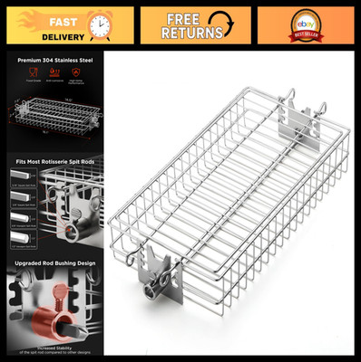 Universal Flat Rotisserie Basket - 304 Stainless Steel Grill Accessory, Fits Mos