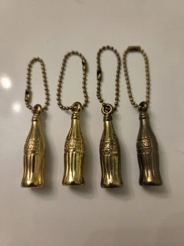 Coca Cola Bottle Keychains 4 Coke Gold Metal Charms Vintage Advertising Promo