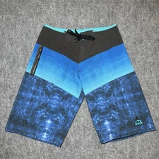 Pelagic Shorts Men's 32 Blue Geometric Pinacol Boardshorts Trunks Swim Fishing