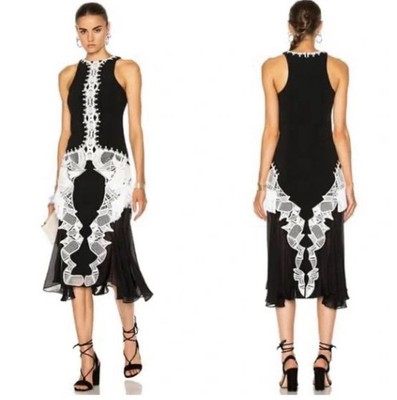 Jonathan Simkhai Dress AU 8 Black White Appliqué Contoured Lace Midi $1095
