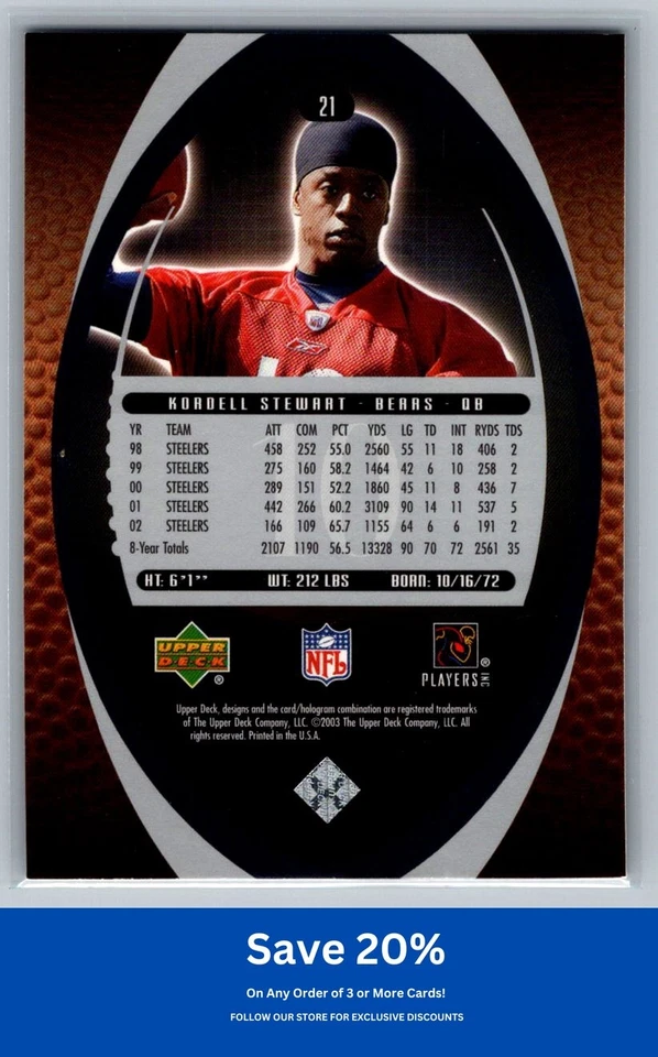 Kordell Stewart 2003 Upper Deck Standing O #21 Chicago Bears - Image 2 of 2