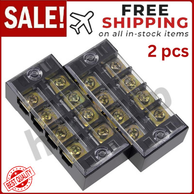 2Pcs 4 Position Dual Rows Barrier Block Terminal Strip 600V 25A Wire