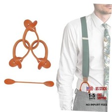 Suspender Genuine Leather Strips 4 Pcs Replacement for Button End Orange Brown