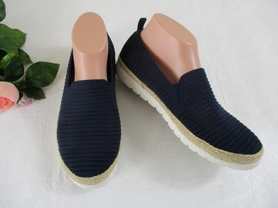 Bobs by Skechers Flexpadrille Flats Wms 9.5 Navy Blue Fabric Memory Foam Shoes
